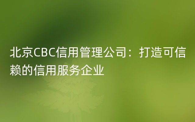 北京CBC信用管理公司：打造可信赖的信用服务企业