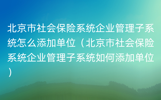 北京市社会保险系统企业管理子系统怎么添加单位（北京市社会保险系统企业管理子系统如何添加单位）