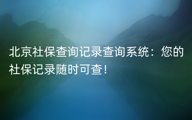 北京社保查询记录查询系统：您的社保记录随时可查！
