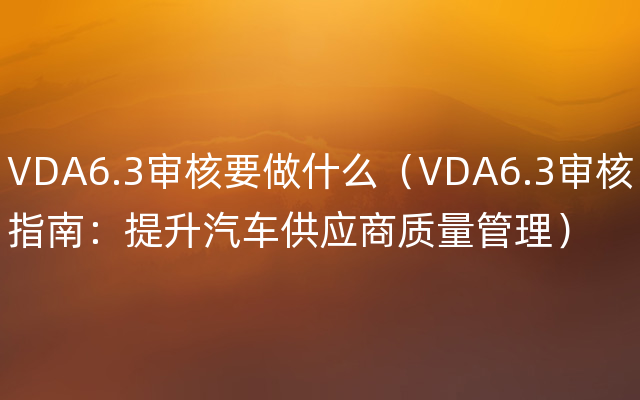 VDA6.3审核要做什么（VDA6.3审核指南：提升汽车供应商质量管理）