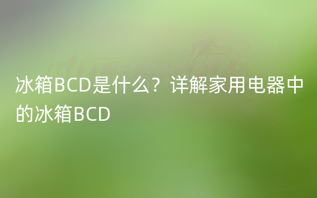 冰箱BCD是什么？详解家用电器中的冰箱BCD