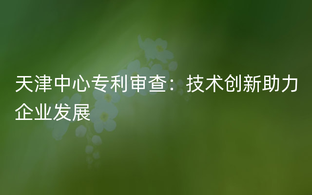 天津中心专利审查：技术创新助力企业发展
